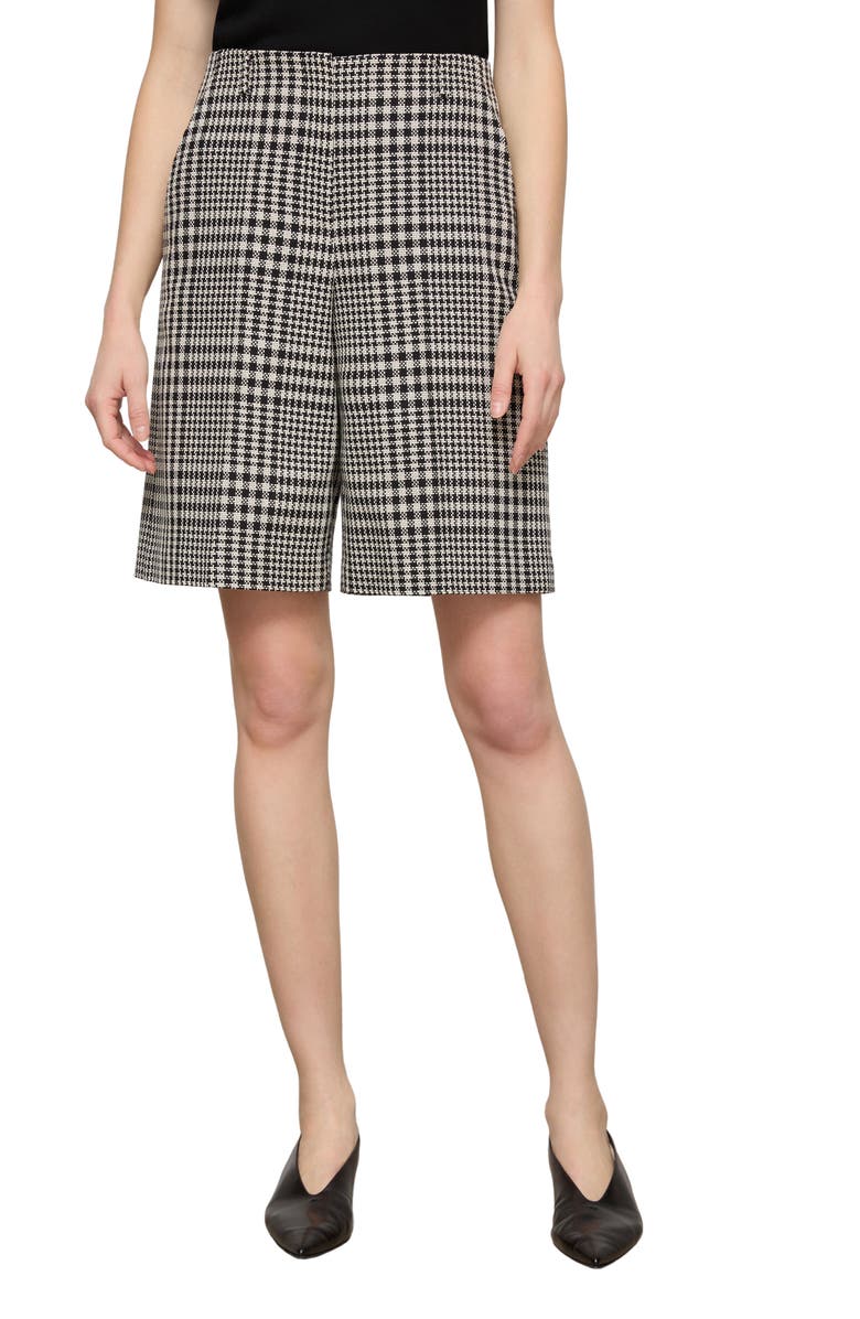 Lafayette 148 New York Clark Grid Plaid Corded Cotton Wide Leg Shorts, Main, color, Black Multi