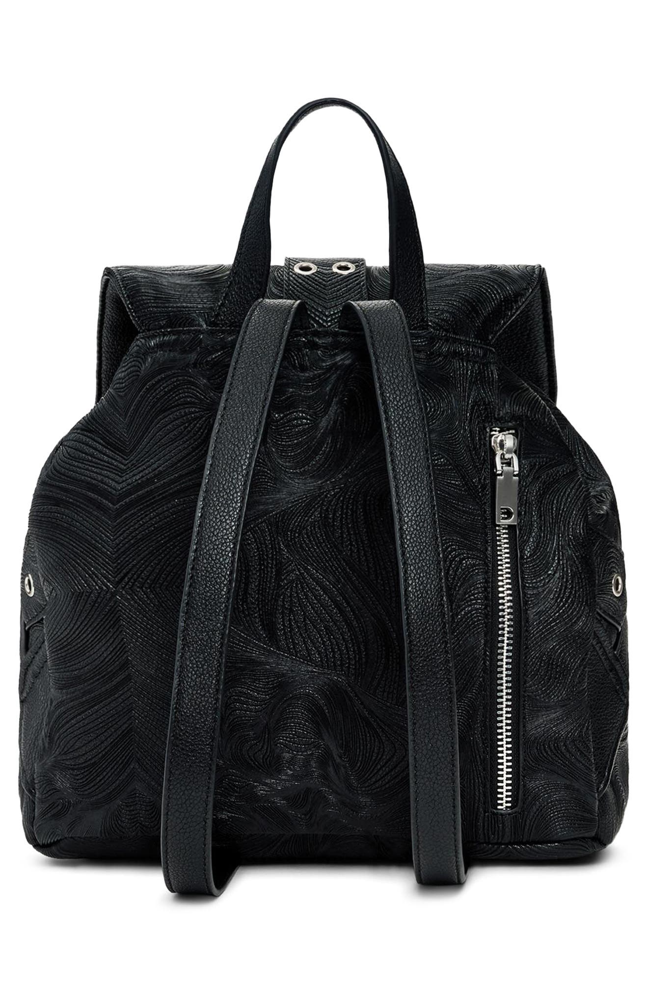 Desigual Mini Faux Leather Backpack, Alternate, color, Black
