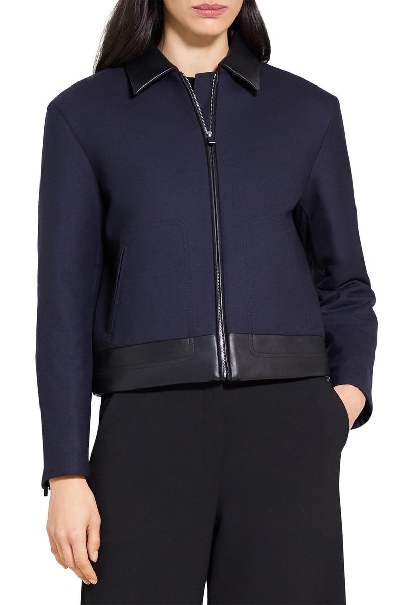 Theory Boxy Crop Jacket with Leather Trim, Alternate, color, 