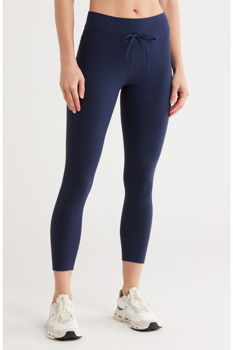 Perform High Waist Drawstring Leggings, Main, color, NAVY SAPPHIRE
