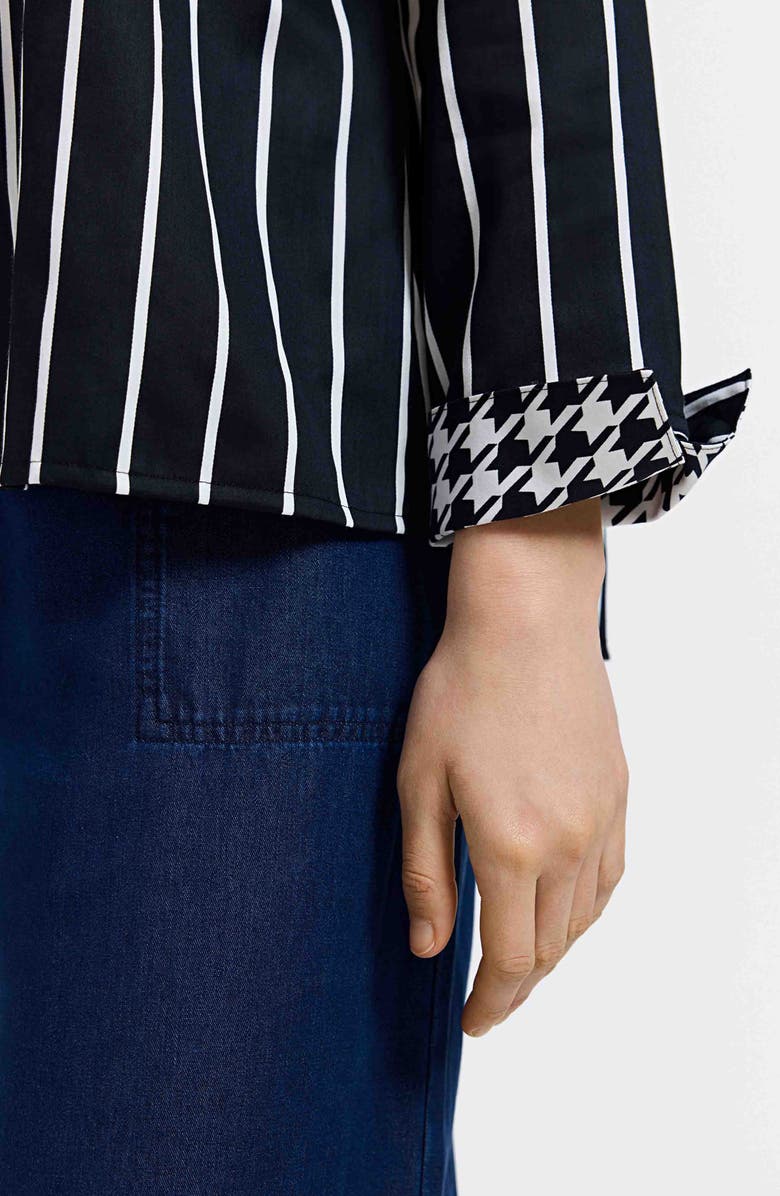 Foxcroft Agnes Stripe Cotton Popover Top, Alternate, color, Black/ White