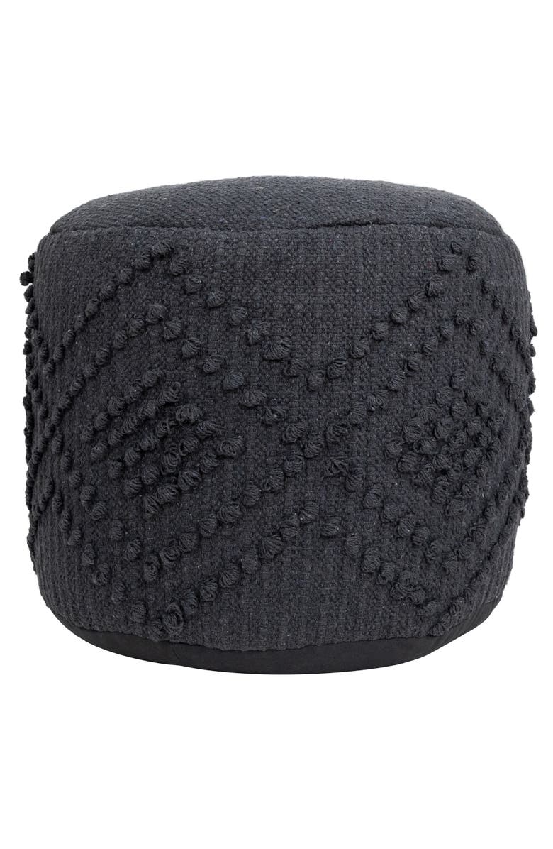 Northlight Woven Cotton Textured Round Pouf - 14" - Gray, Main, color, Gray