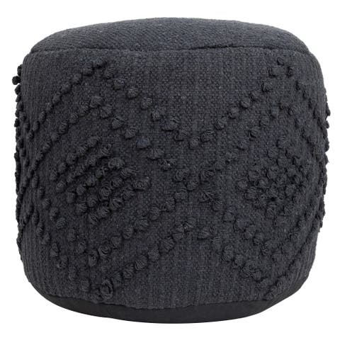 Woven Cotton Textured Round Pouf - 14" - Gray