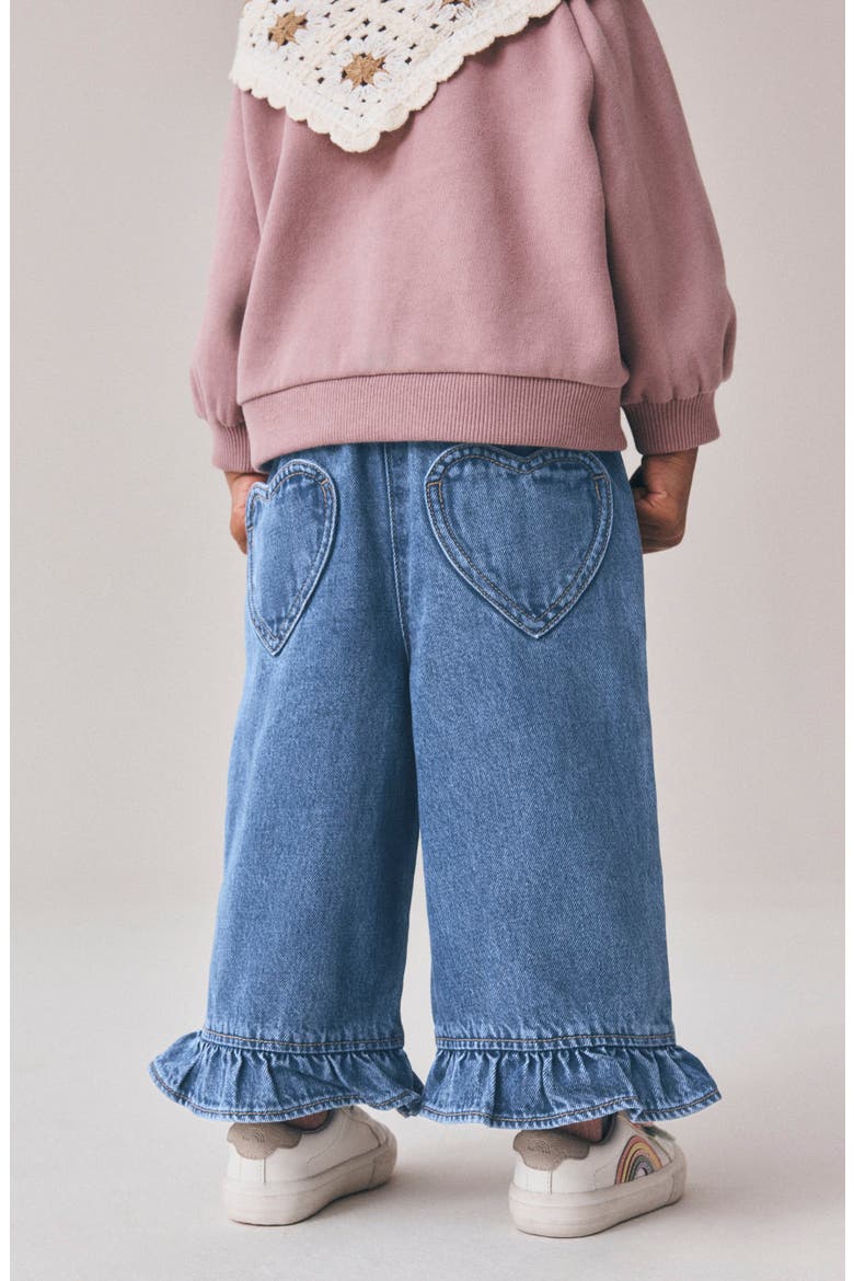 Kids' Wide Leg Frill Hem Jeans, Alternate, color, BLUE