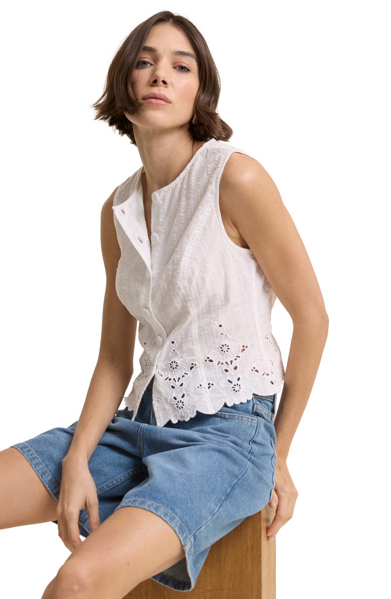 Nobody's Child Layla Eyelet Cotton Button-Up Top, Alternate, color, White