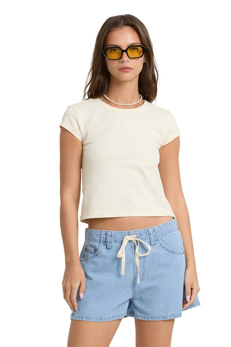 Jade Saltwashed High Waist Drawstring Denim Shorts, Alternate, color, SEA BLUE