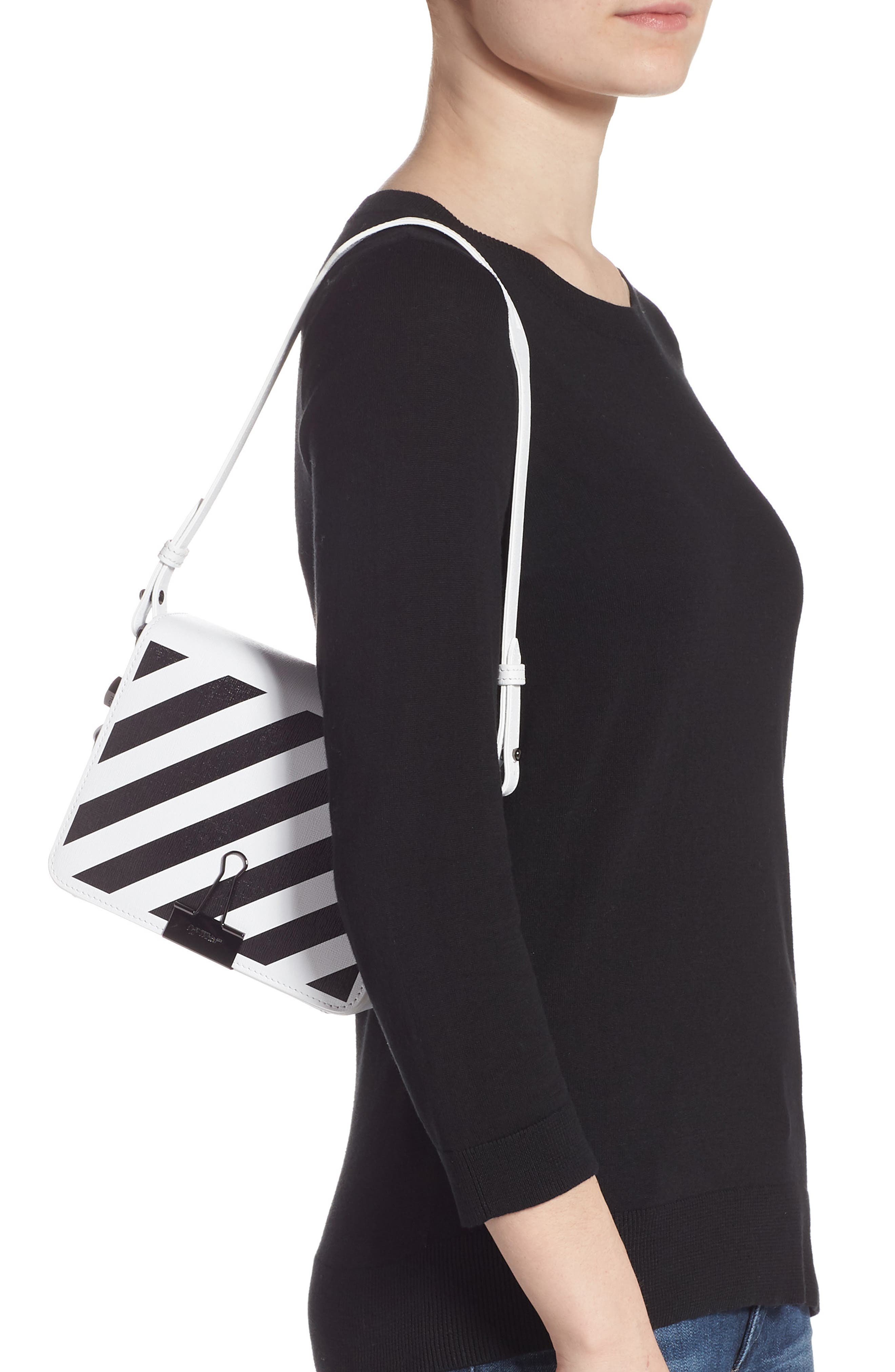 Diagonal Stripe Mini Flap Bag, Alternate, color, WHITE BLACK