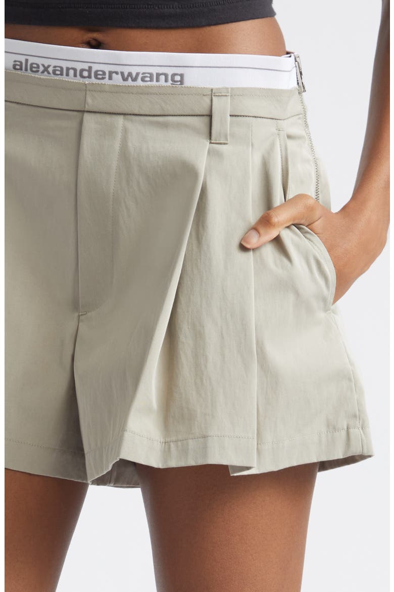 Pleated High Waist Shorts, Alternate, color, STONE