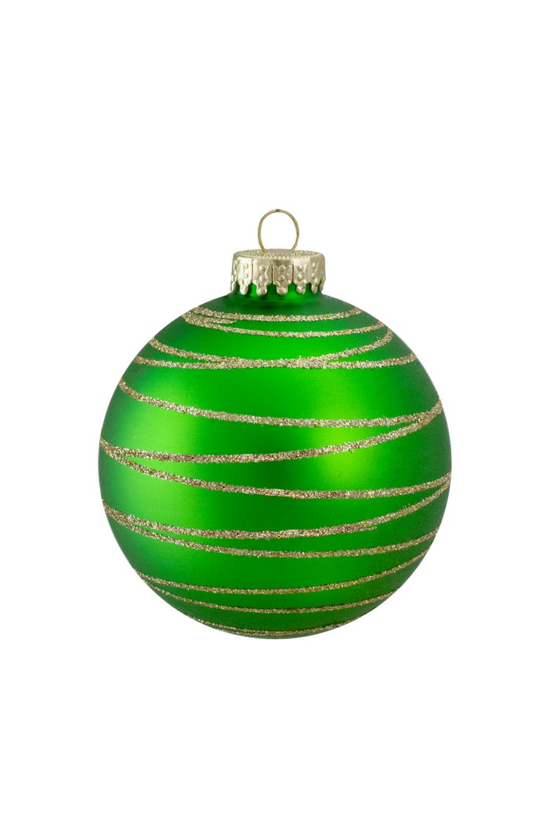 Northlight Glittered Golden Stripes Christmas Glass Ball Ornaments - 3" (75mm) - Red and Green - 4ct, Alternate, color, Red
