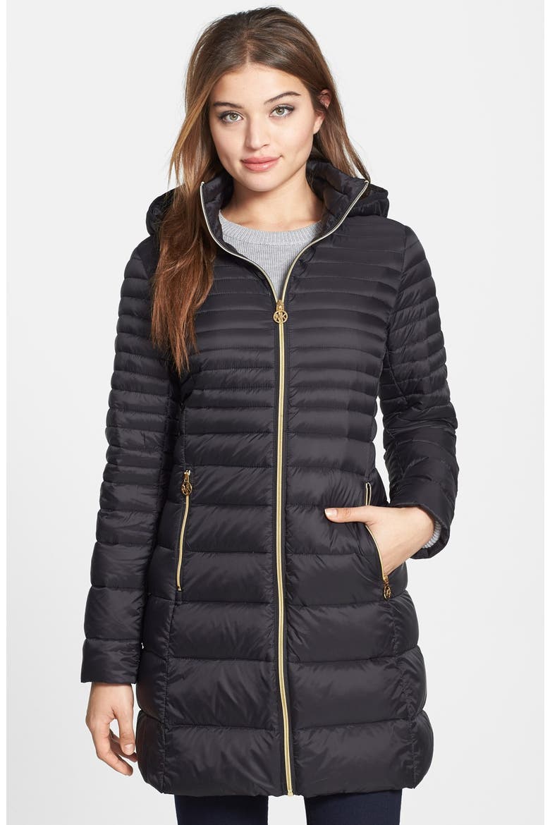 Packable Hooded Down Coat, Main, color, BLACK