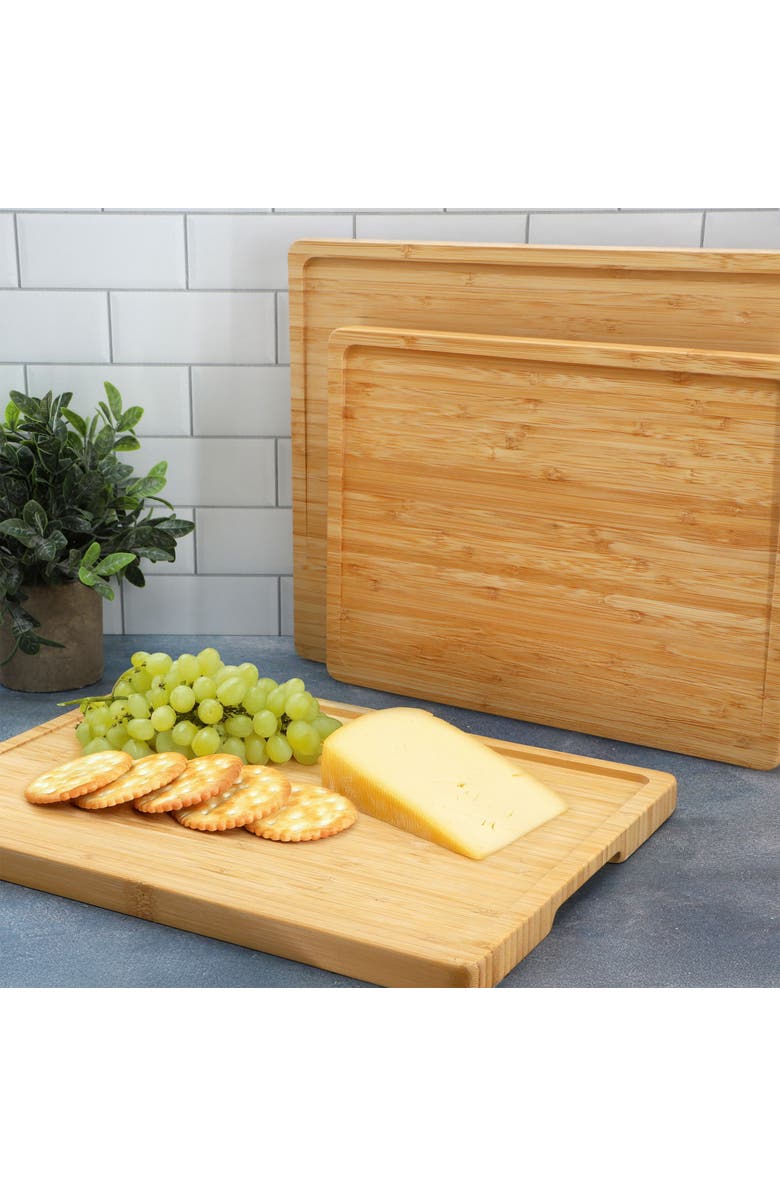 Megachef 3 Piece Natural Wood Cutting Board Set, Alternate, color, Brown