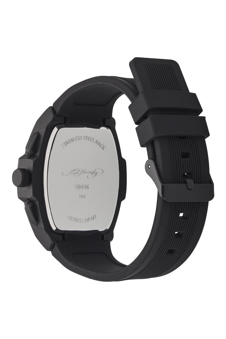 Tonneau Three Hand Quartz SIlicone Strap Watch, 48mm, Alternate, color, BLACK