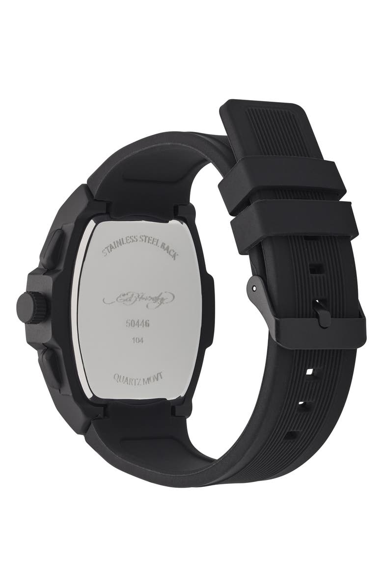 Ed Hardy Tonneau Three Hand Quartz SIlicone Strap Watch, 48mm, Alternate, color, Black