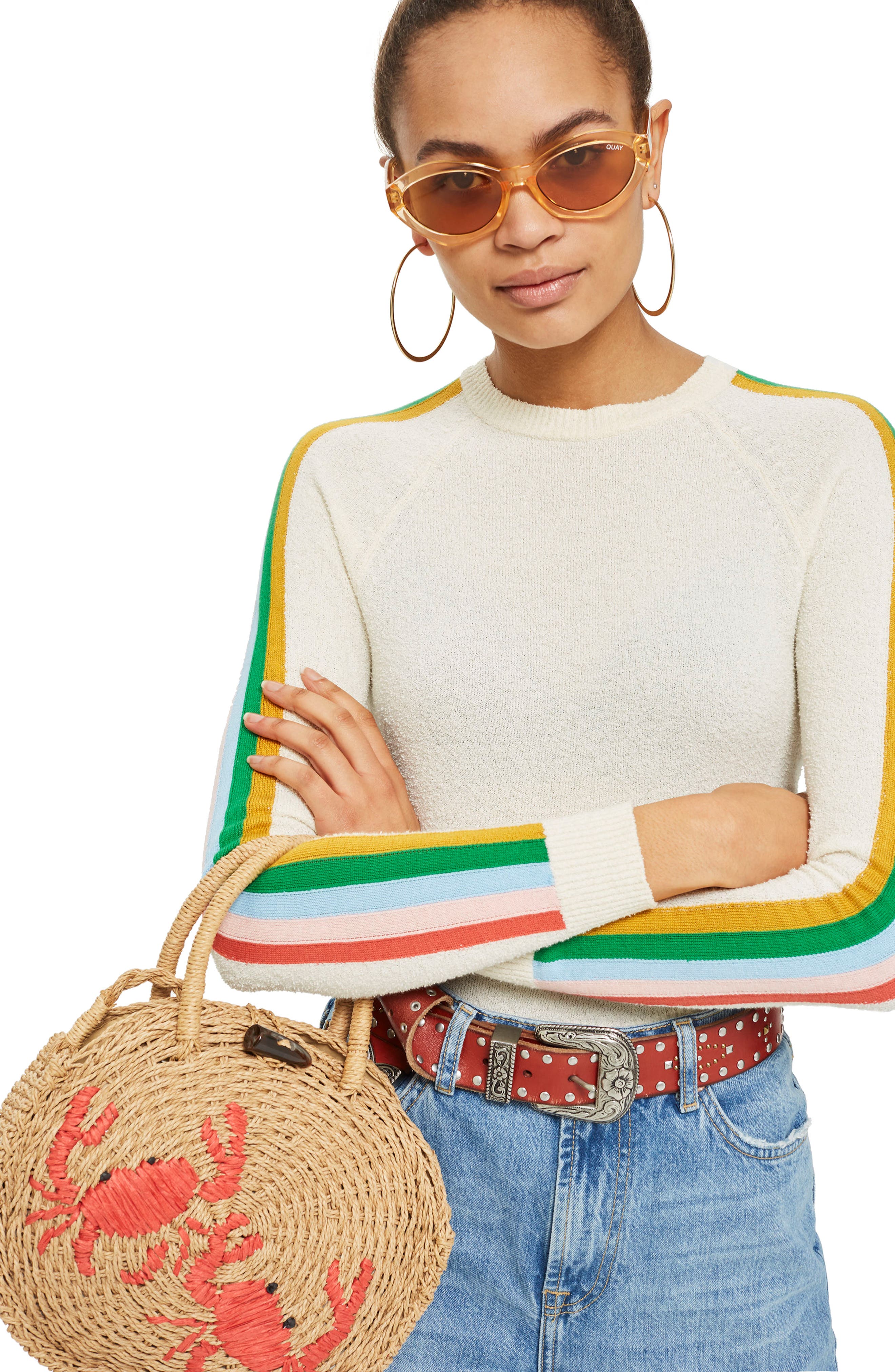 Topshop Crab Straw Mini Tote Bag, Alternate, color, 