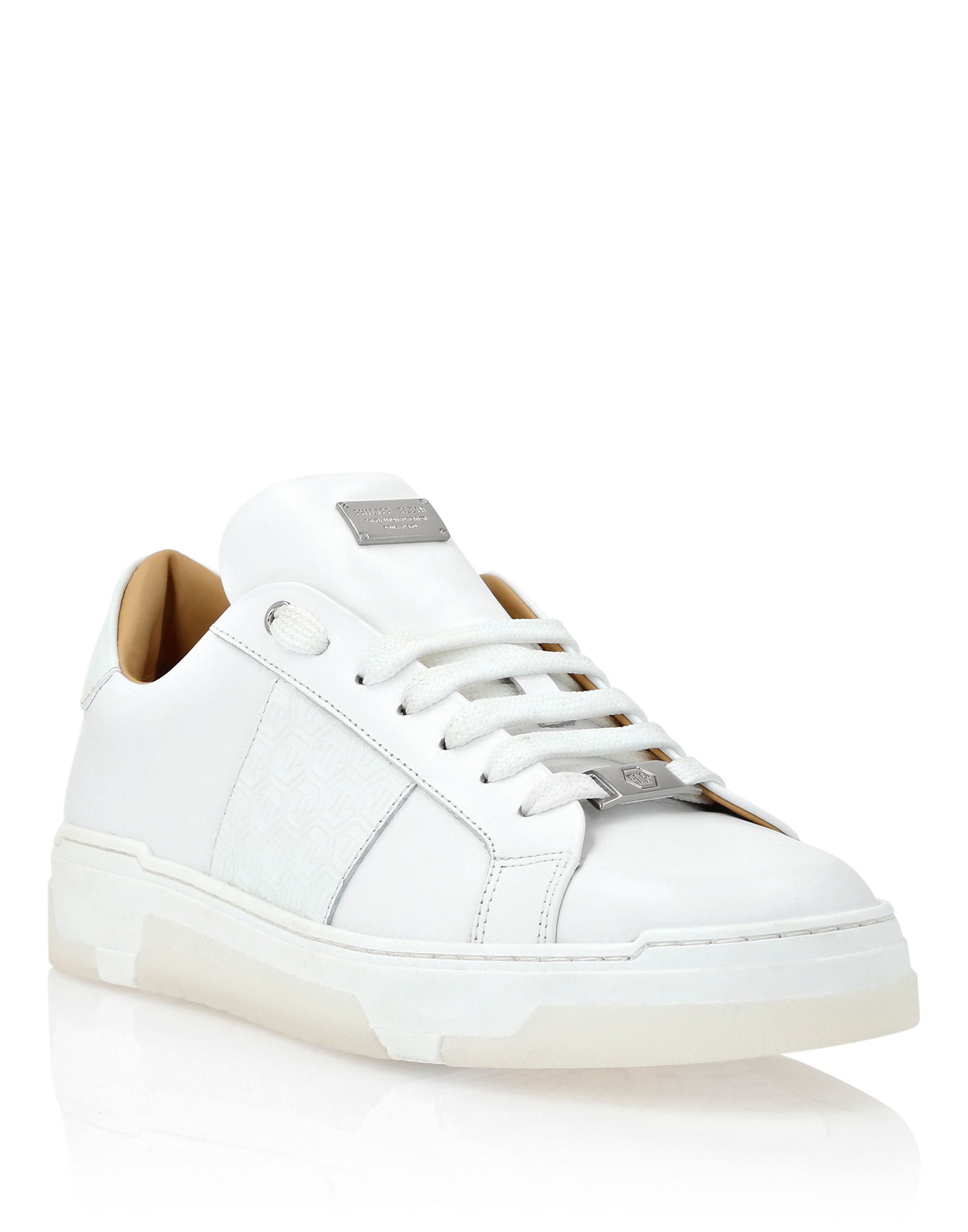 Leather Lo-Top Sneakers Monogram Unisex, Main, color, white