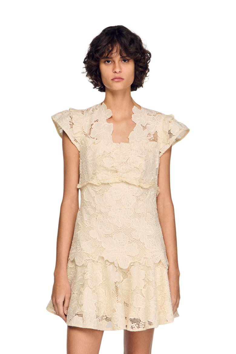 Short guipure dress, Main, color, Ecru