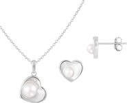 SPLENDID PEARLS 7–7.5mm Cultured Freshwater Pearl Heart Stud Earrings & Necklace Set