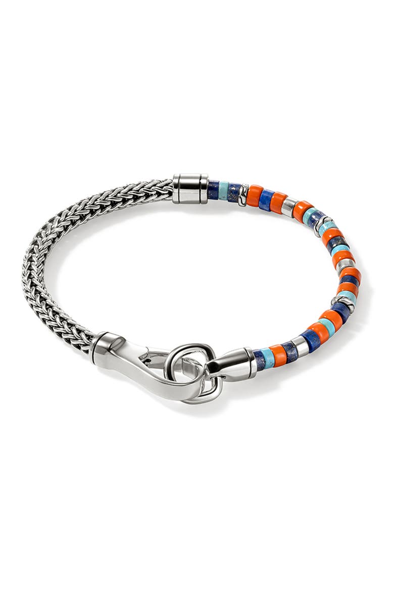 Heishi Chain Bracelet, Sterlings Silver, Turquoise, Alternate, color, SILVER/BLUE/ORANGE