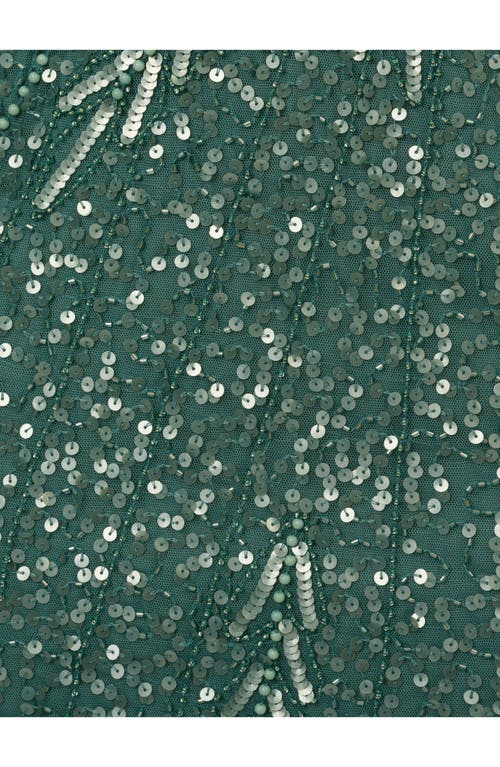 Adrianna Papell Beaded Long Sleeve Column Gown In Green Slate