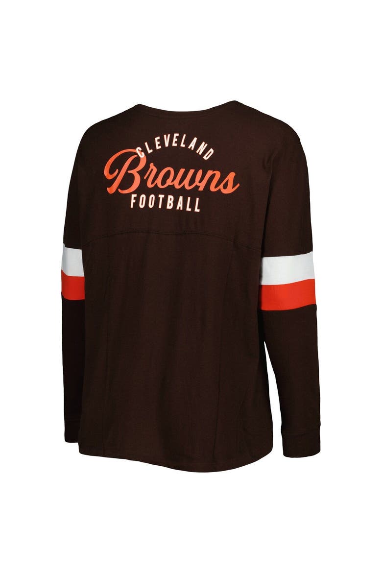 Women's New Era Brown Cleveland Browns Plus Size Athletic Varsity Lace-Up V-Neck Long Sleeve T-Shirt, Alternate, color, Brown