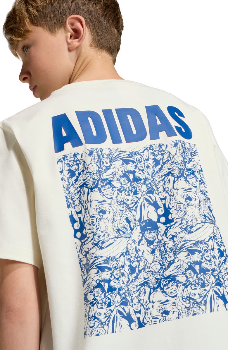 adidas Originals x Marvel Kids' Avengers Graphic T-Shirt, Alternate, color, Off White/ Ray Blue