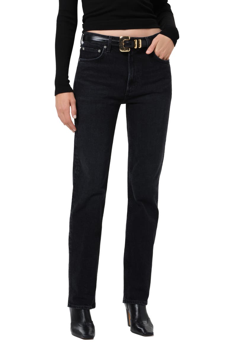 Zurie High Waist Straight Leg Jeans, Main, color, WILLOW BLACK
