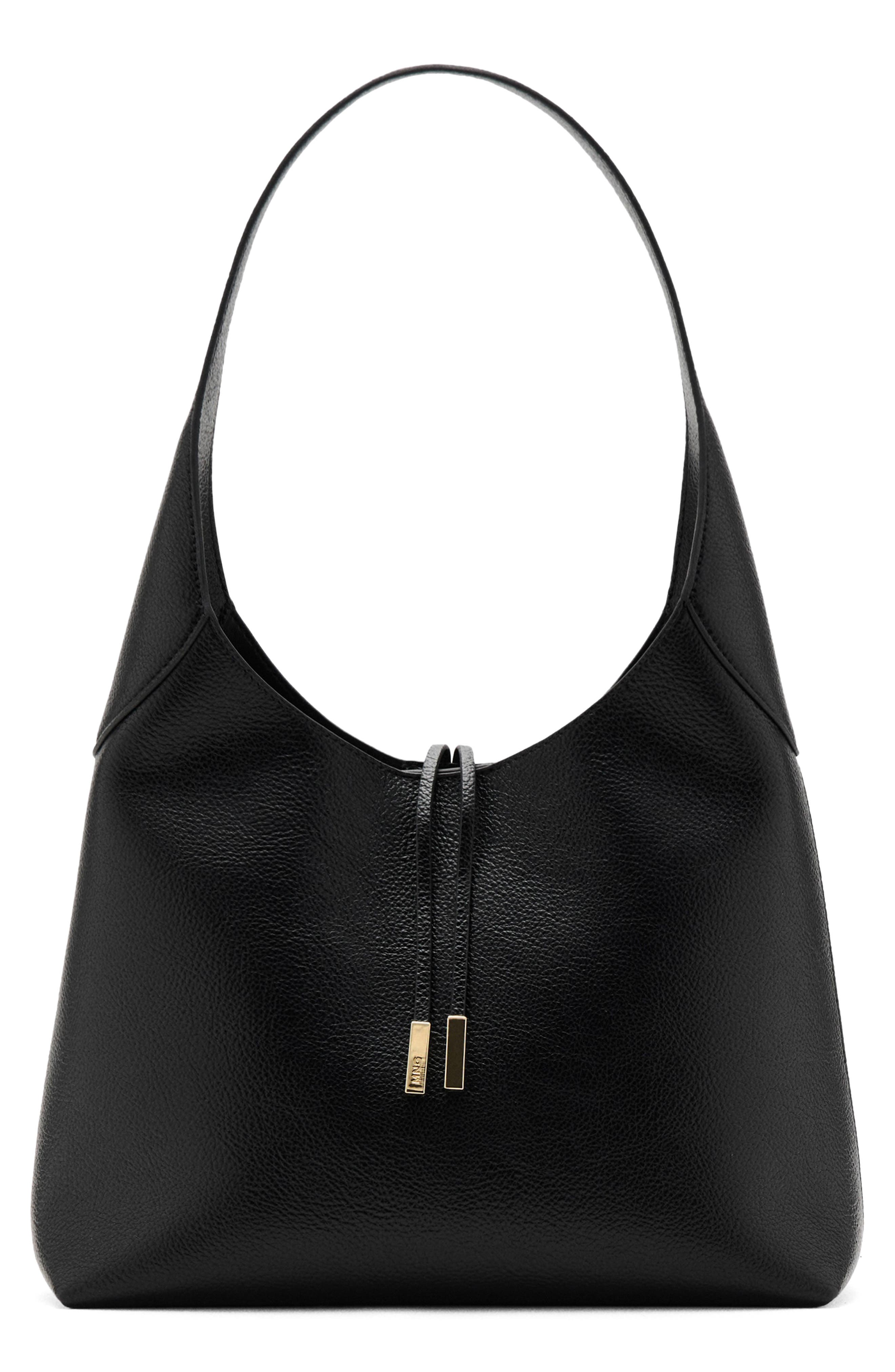 MANGO Faux Leather Shoulder Bag, Main, color, Black