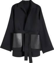 Alaïa Leather Pocket Virgin Wool Wrap Jacket