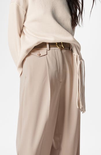 Creased Straight Leg Wool Blend Pants