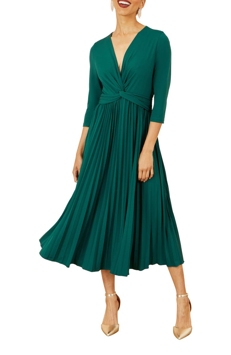 Yumi Jersey Knot Waist Midi Dress, Alternate, color, Green