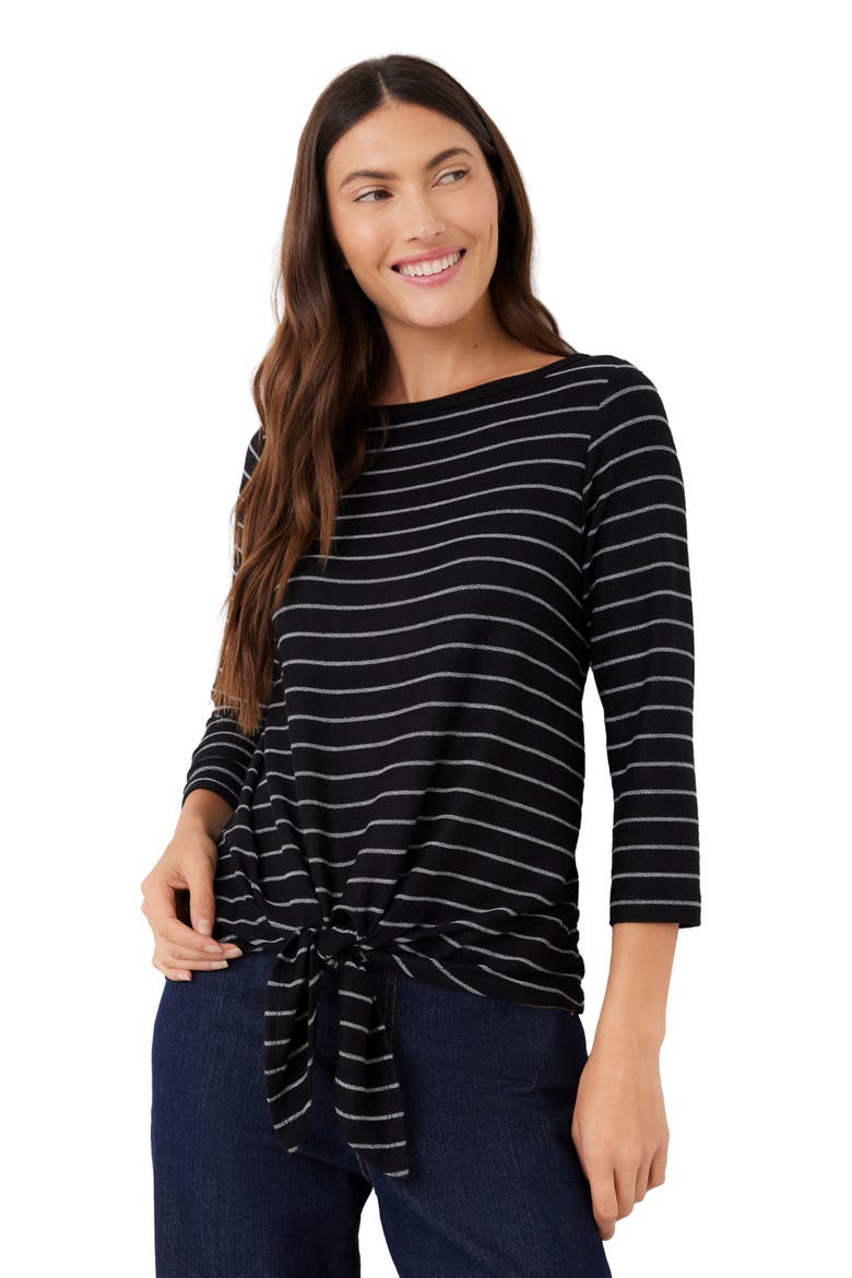 Striped Boatneck Top with Front Tie, Alternate, color, STRIPE