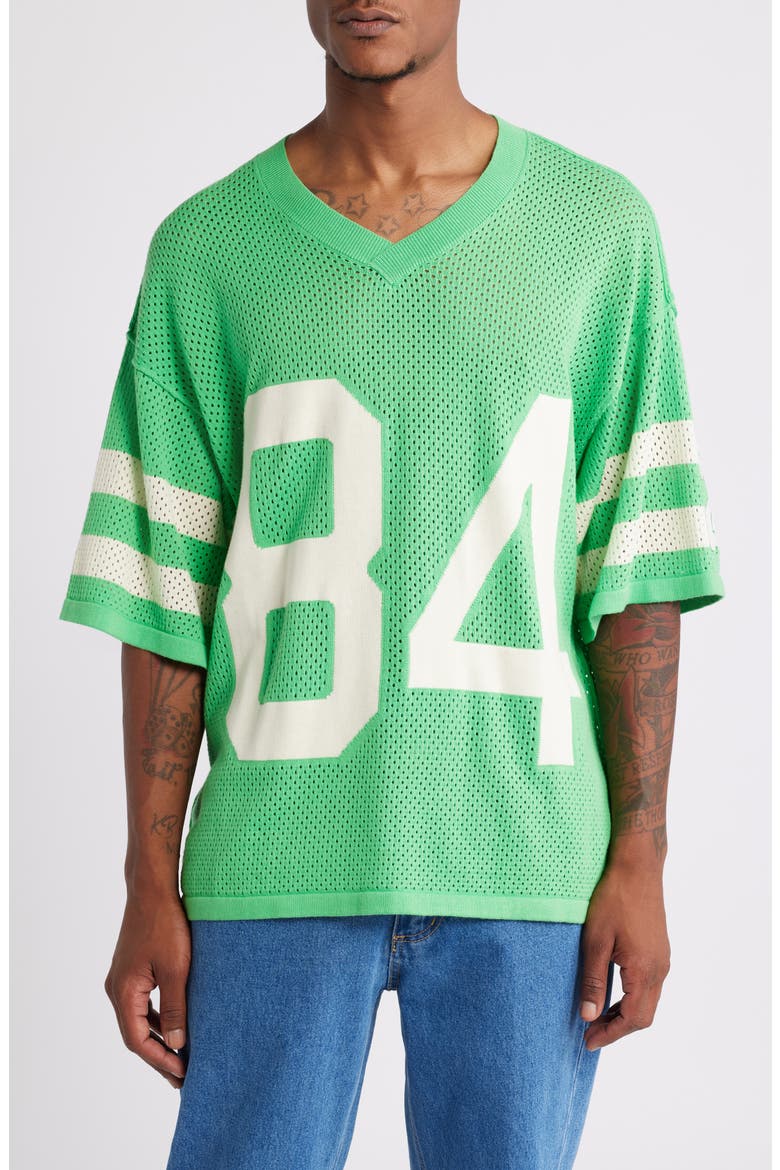 '84 Mesh Appliqué Cotton Graphic Jersey, Main, color, GREEN