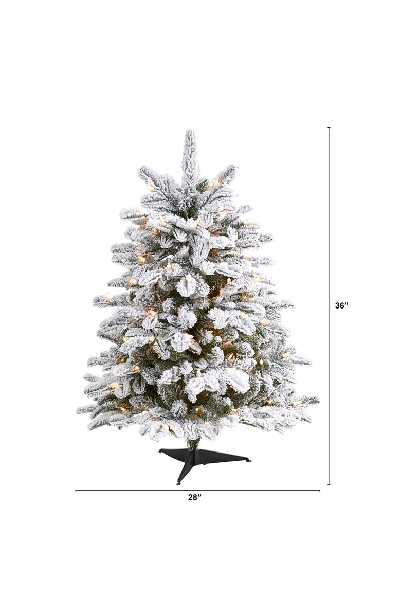 NEARLY NATURAL 3-ft Flocked North Carolina Fir Artificial Christmas Tree with 150 Warm White Lights and 545 Bendable Branches, Alternate, color, Green