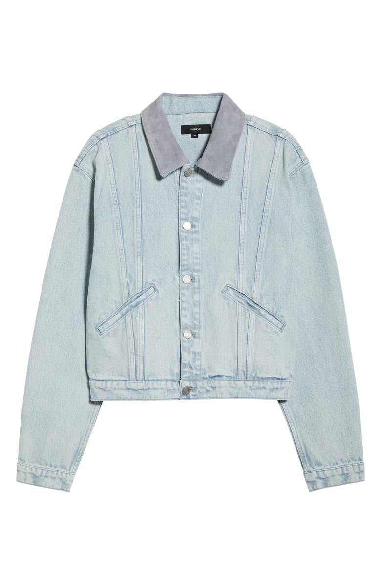 PURPLE BRAND Contrast Collar Denim Trucker Jacket, Alternate, color, Light Indigo