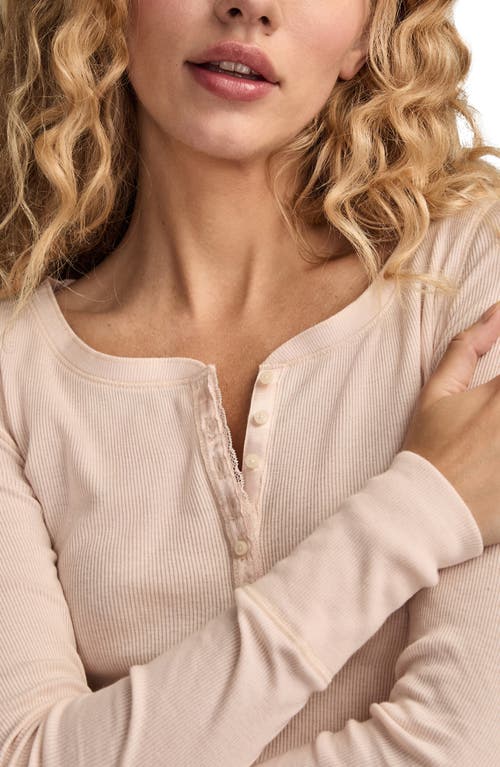 Lucky Brand Lace Trim Henley In Pink