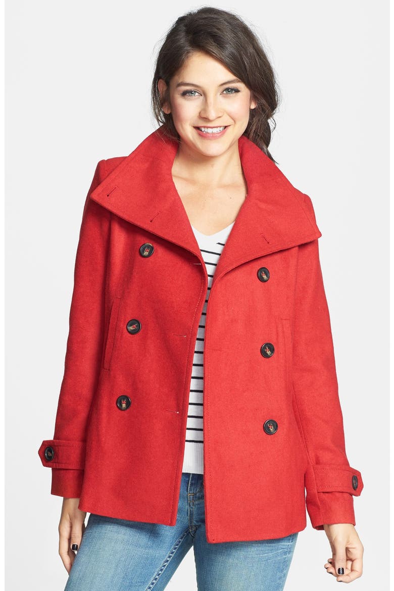 Double Breasted Peacoat, Alternate, color, RED