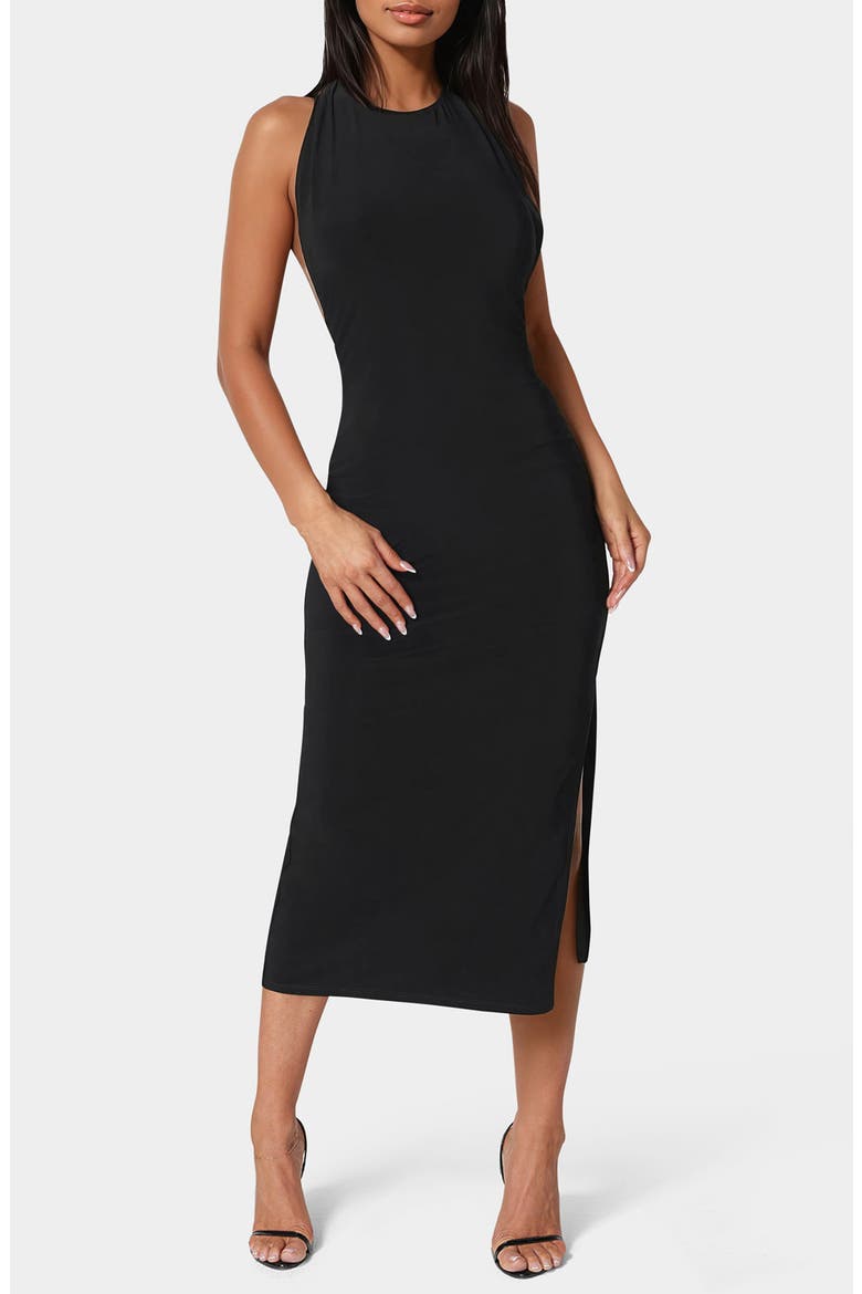 Open Back Halter Neck Dress, Main, color, BLACK