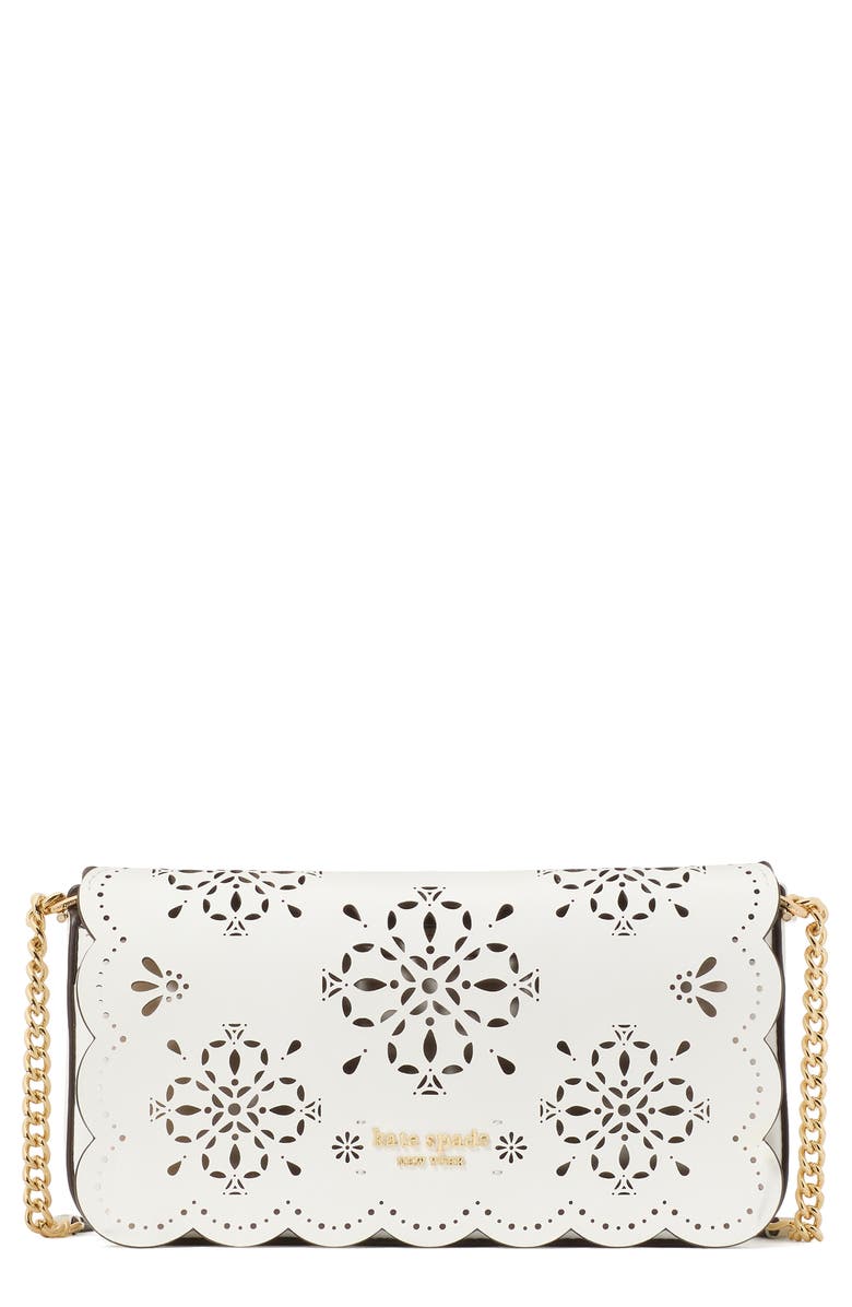 Kate Spade New York serena spade floral perforated leather crossbody bag, Main, color,