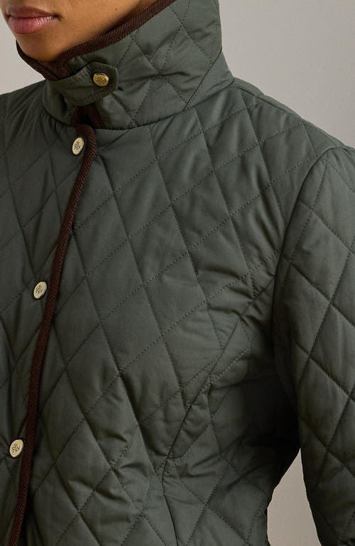 Ralph Lauren Lauren Quilted Faux Shearling Collar Jacket In Green