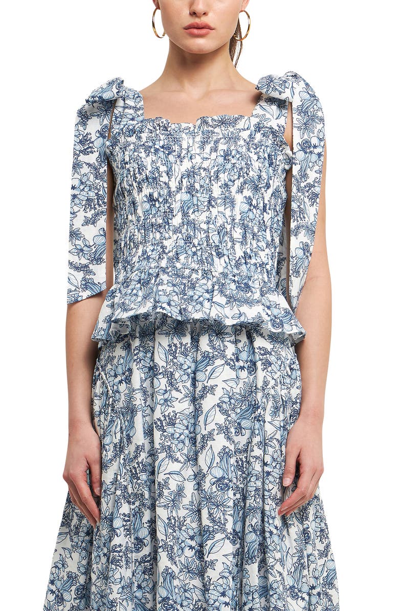 Endless Rose Smocked Tie Shoulder Linen Blend Tank, Alternate, color, Blue