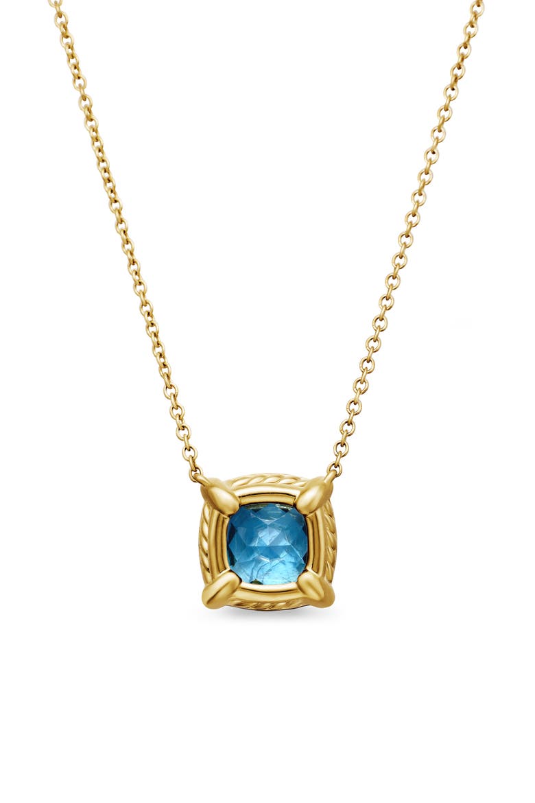 Petite Chatelaine® Pavé Bezel Pendant Necklace in 18k Gold, Alternate, color, BLUE TOPAZ