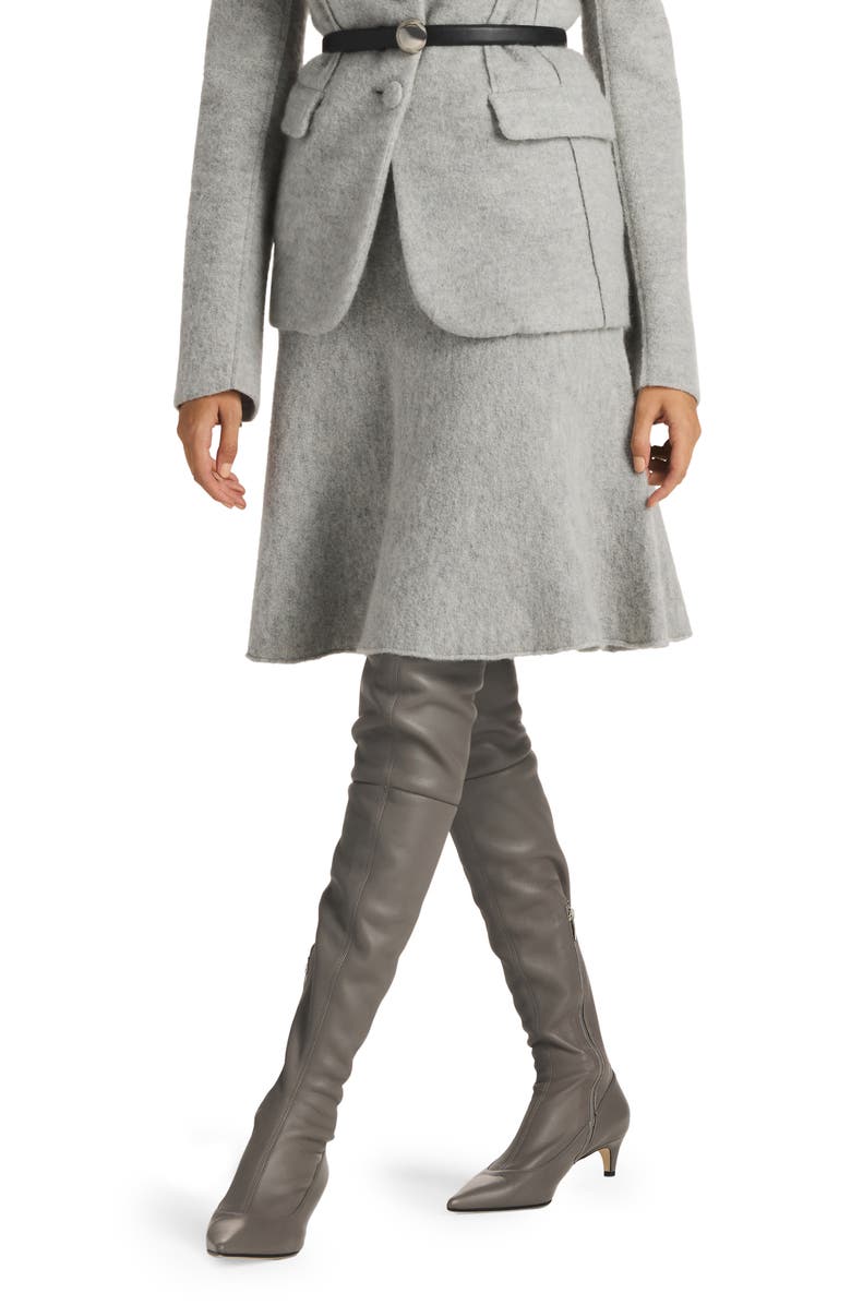 St. John Collection Brushed Wool & Mohair Blend A-Line Skirt, Alternate, color, Light Heather Gray