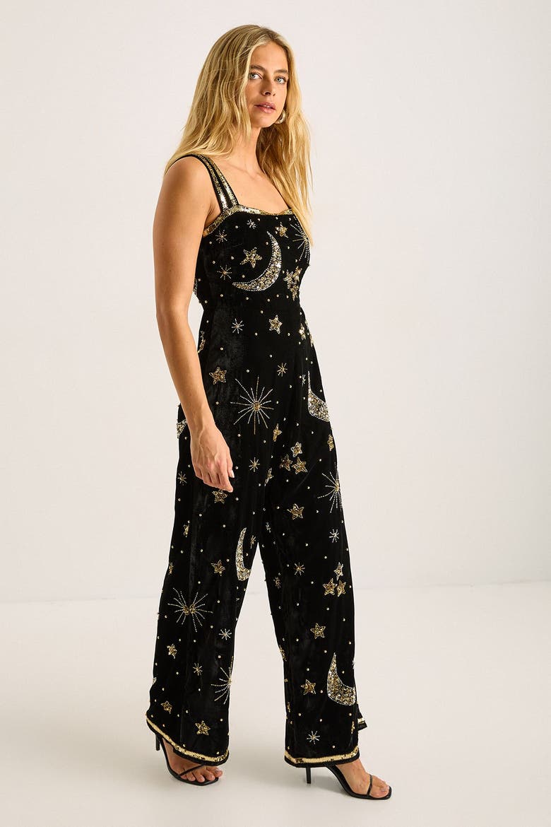 Velvet Celestial Square Neck Jumpsuit, Alternate, color, Black