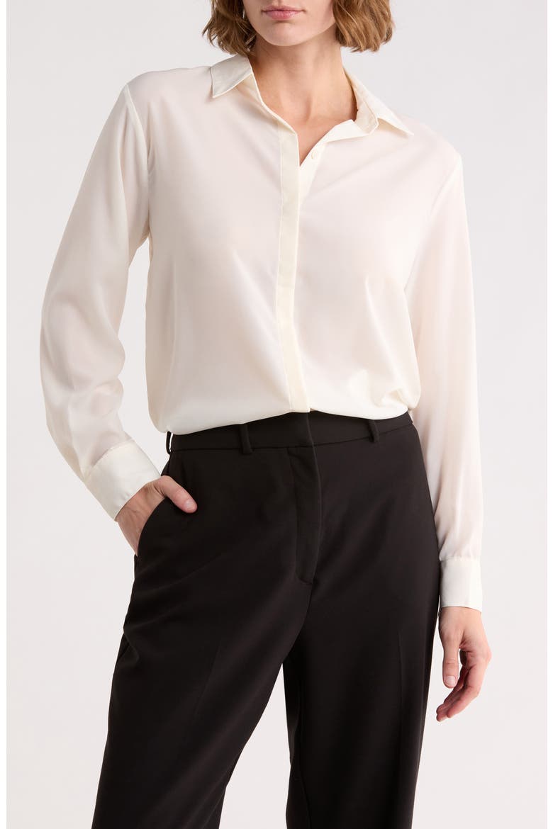 Hidden Placket Long Sleeve Shirt, Main, color, EGRET