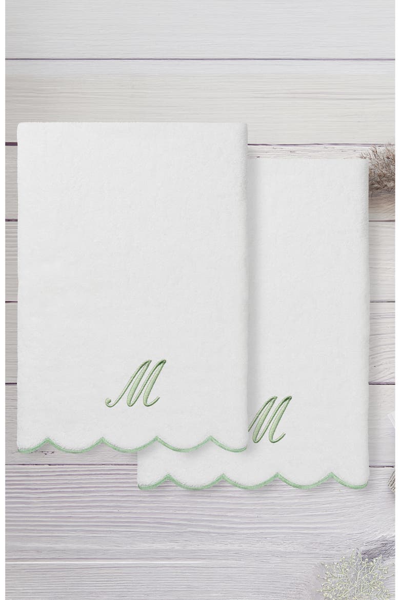 Scallop Personalized Monogram 2-Piece Towel Set, Alternate, color, WHITE/ GREEN M