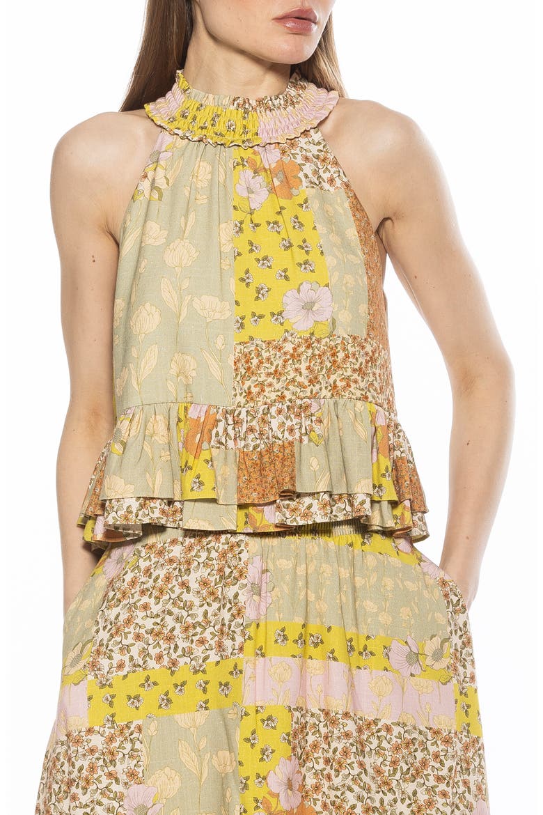 Roth Smocked Ruffle Halter Top, Main, color, BEIGE WILDFLOWERS
