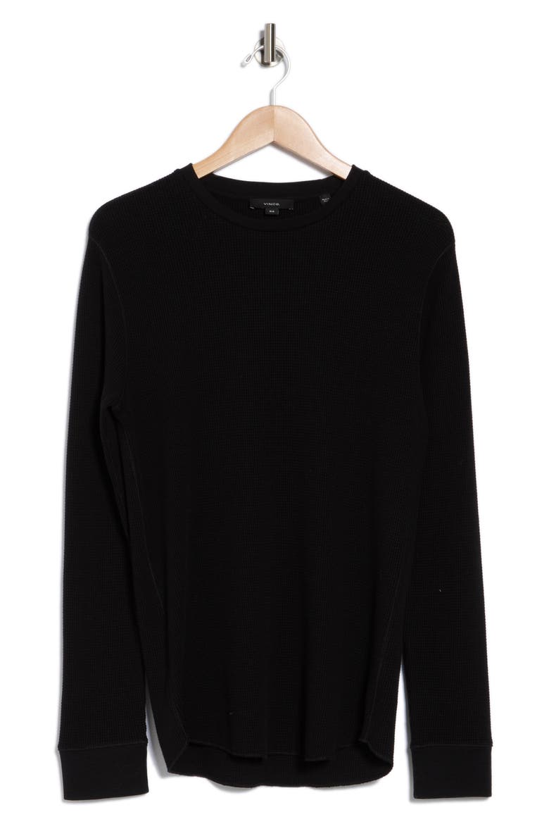 Crewneck Cotton Thermal Sweater, Alternate, color, BLACK