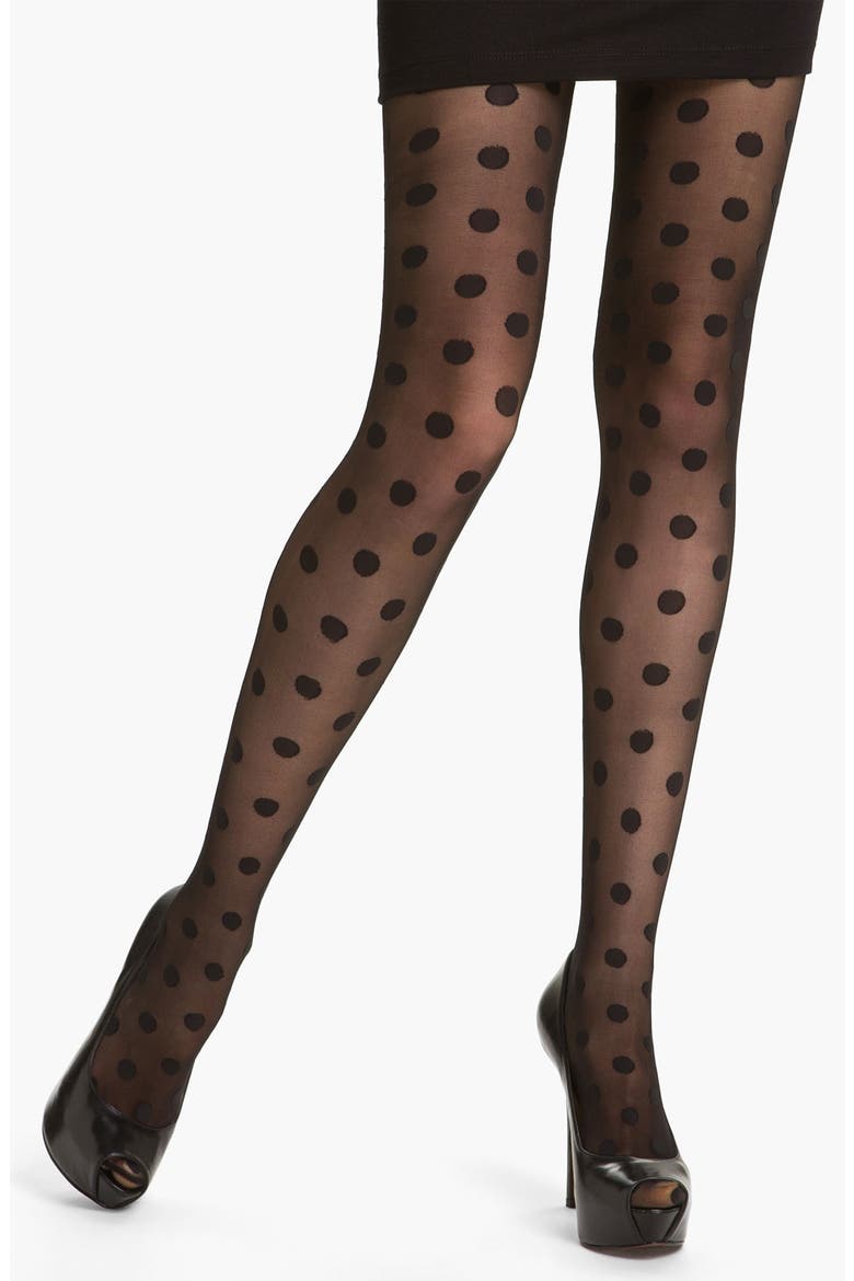 Polka Dot Tights, Main, color, BLACK