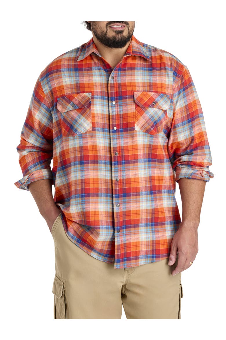 Big & Tall Plaid Flannel Sport Shirt V1, Main, color, RED ORANGE