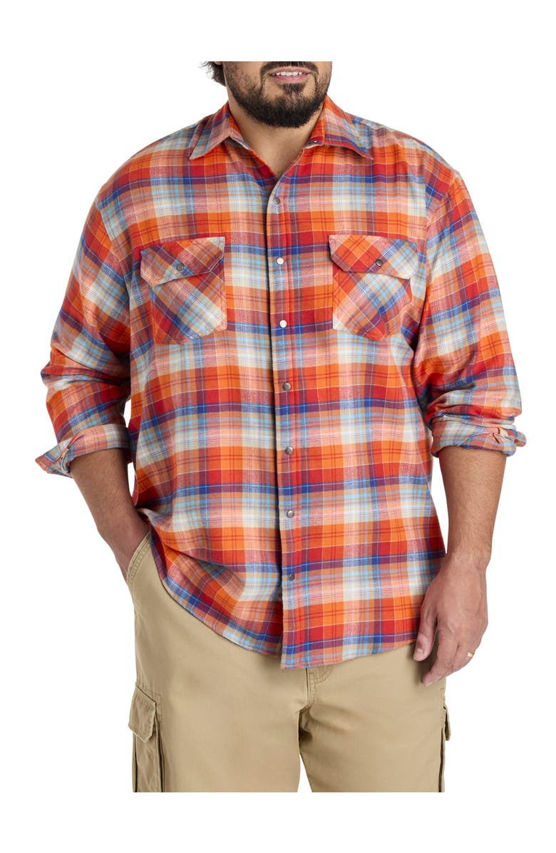 Harbor Bay by DXL Big & Tall Plaid Flannel Sport Shirt V1, Main, color, Red Orange